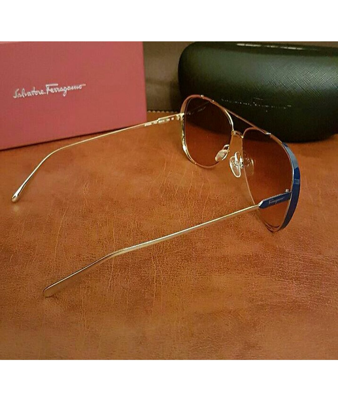 FERRAGAMO Золотые металлические солнцезащитные очки, фото 3