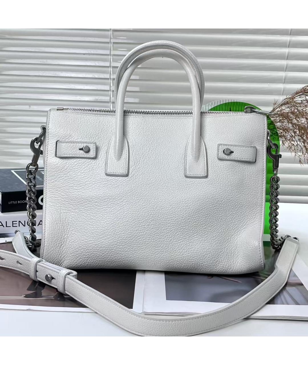 SAINT LAURENT Белая кожаная сумка с короткими ручками, фото 2