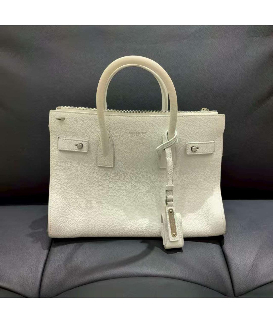 SAINT LAURENT Белая кожаная сумка с короткими ручками, фото 6