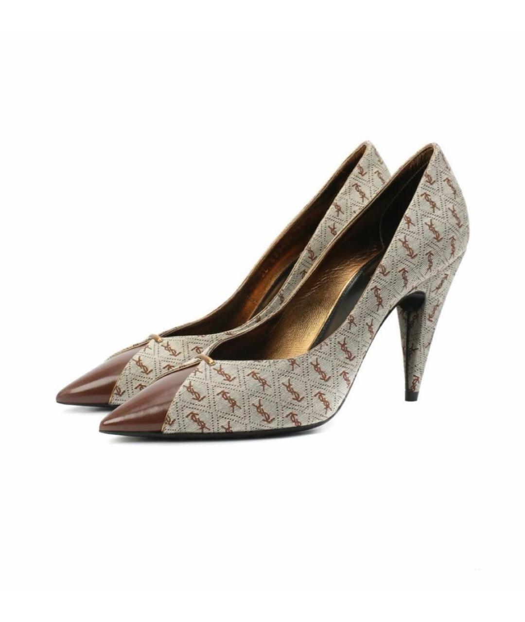 SAINT LAURENT Коричневые кожаные туфли, фото 4