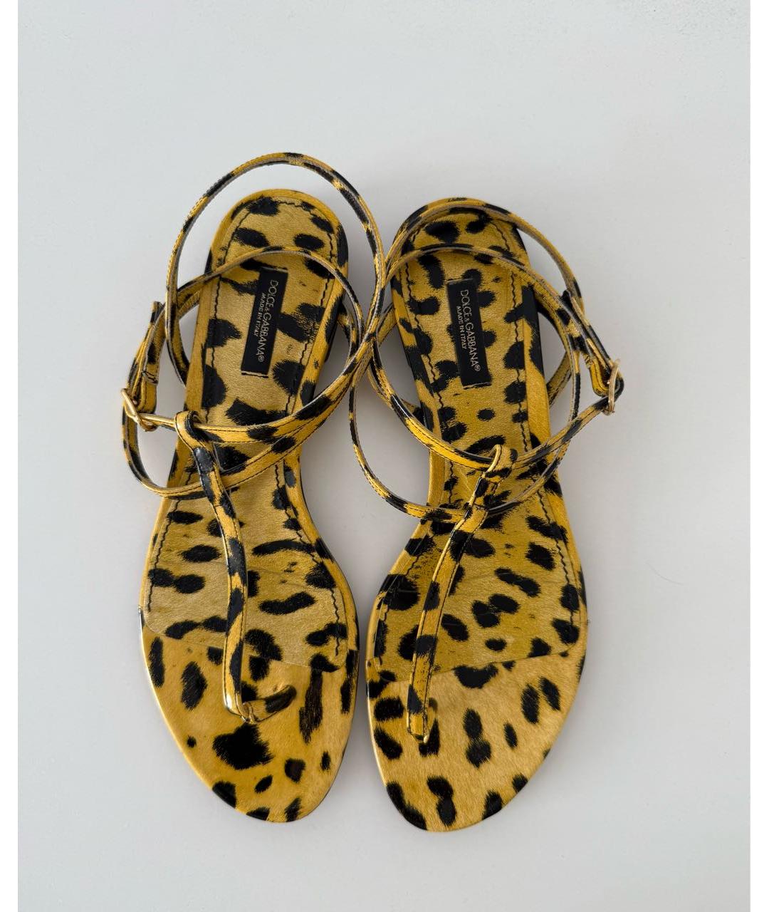 DOLCE&GABBANA Желтые кожаные босоножки, фото 2