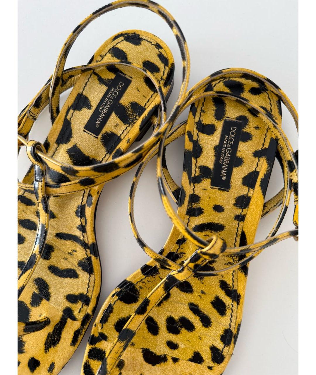DOLCE&GABBANA Желтые кожаные босоножки, фото 3
