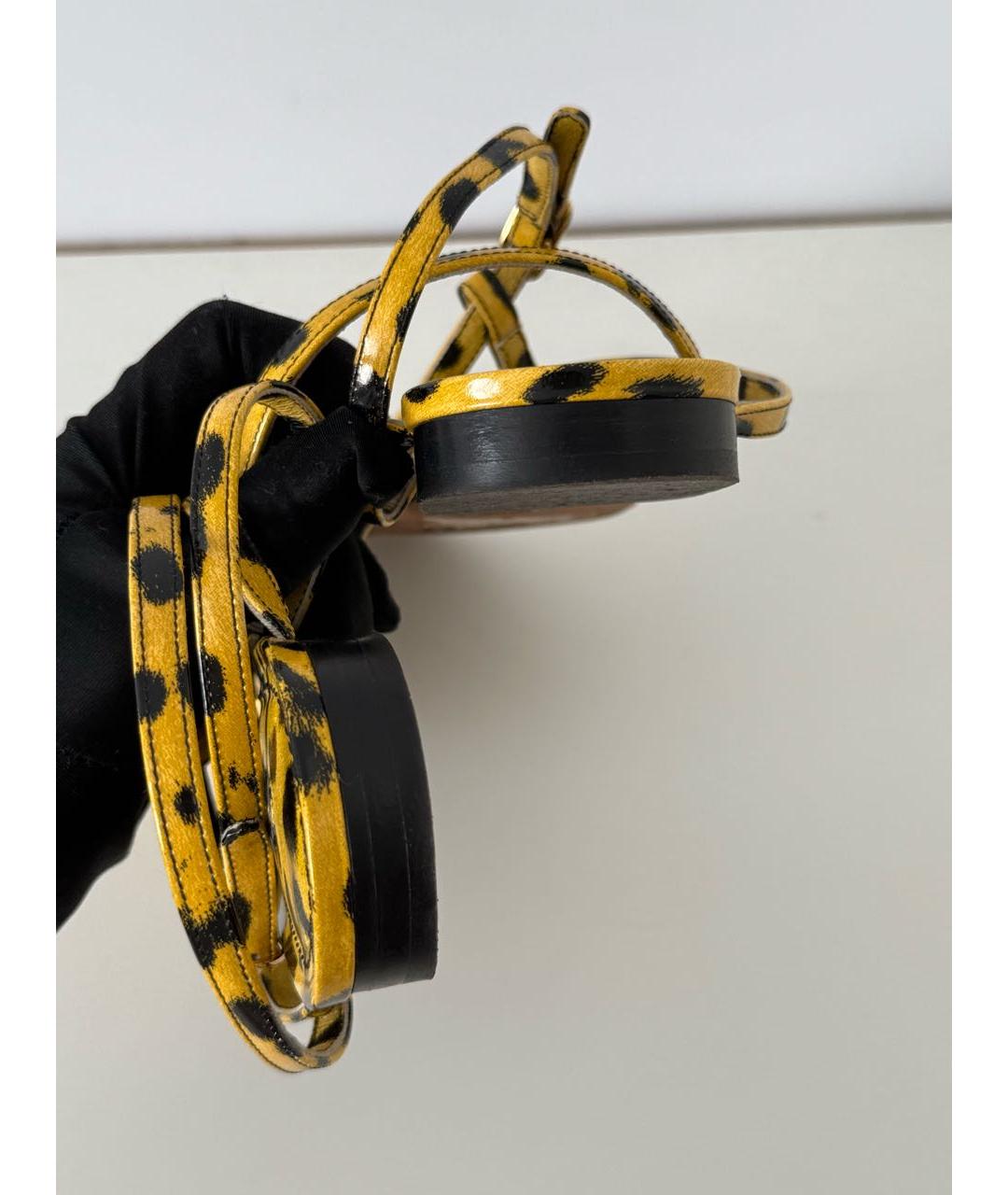 DOLCE&GABBANA Желтые кожаные босоножки, фото 4