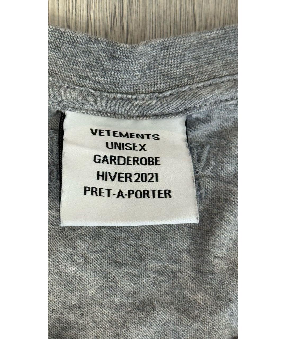 VETEMENTS Серая хлопковая футболка, фото 5