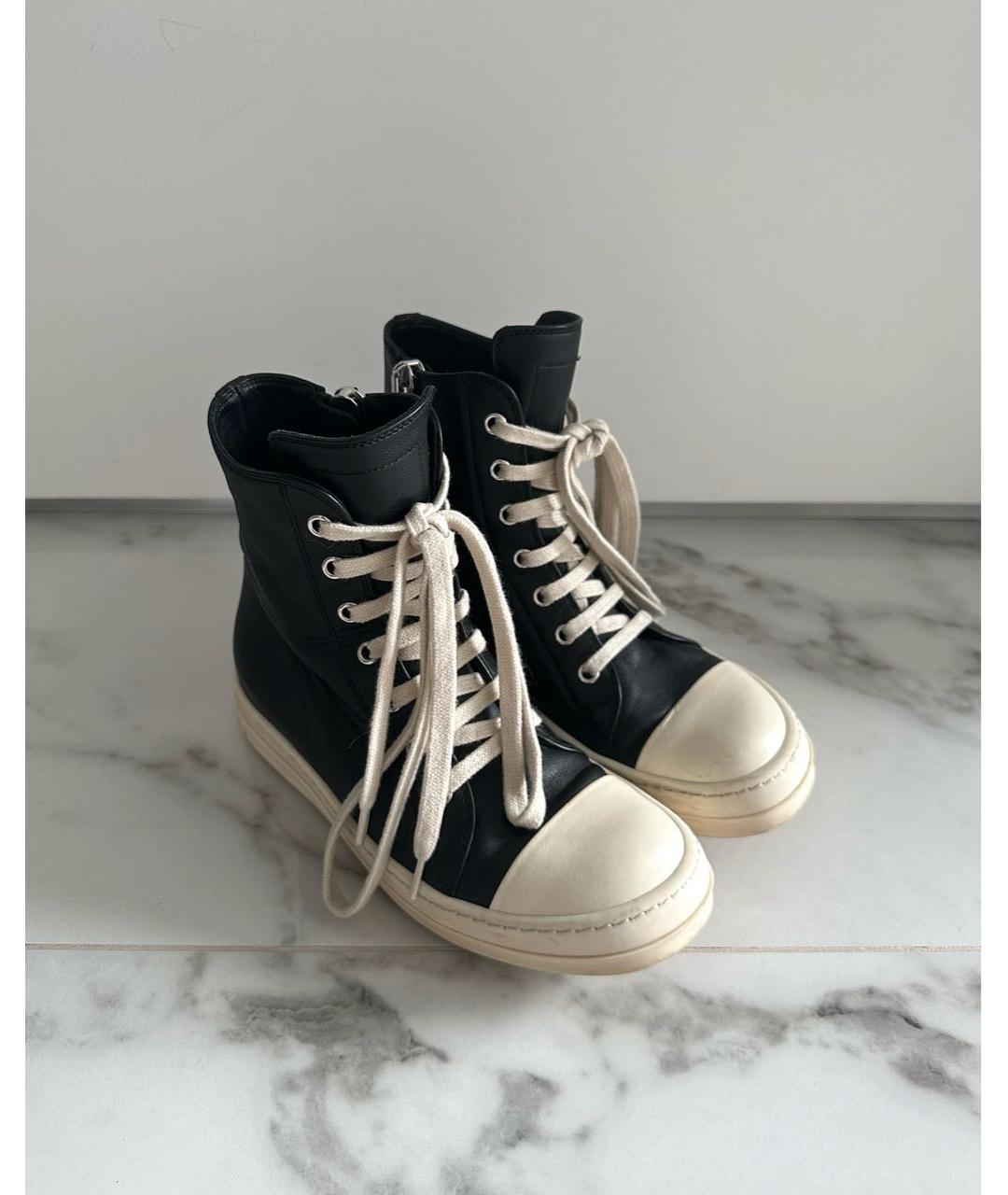 RICK OWENS Черные кожаные кеды, фото 2