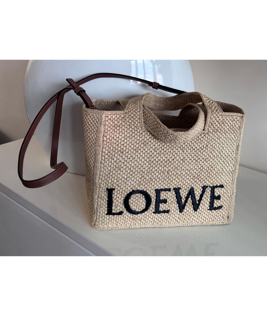 LOEWE Бежевая пелетеная пляжная сумка, фото 4