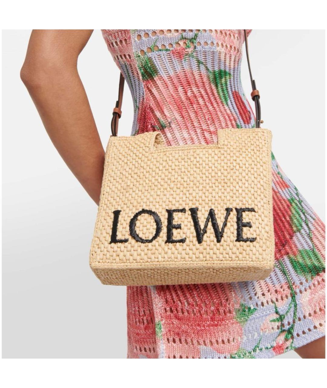 LOEWE Бежевая пелетеная пляжная сумка, фото 2