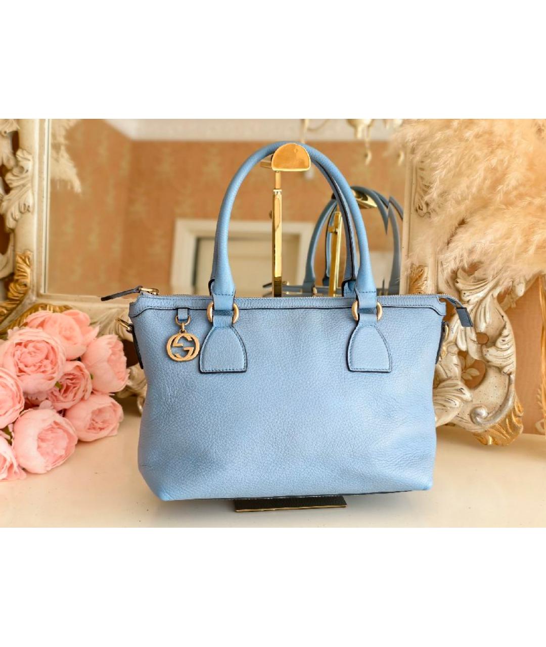 GUCCI Голубая кожаная сумка тоут, фото 2