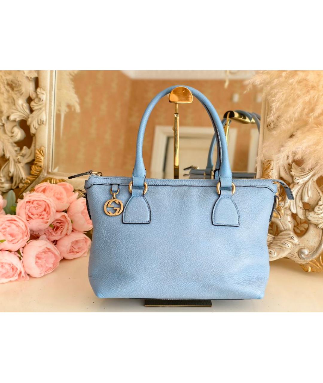 GUCCI Голубая кожаная сумка тоут, фото 8