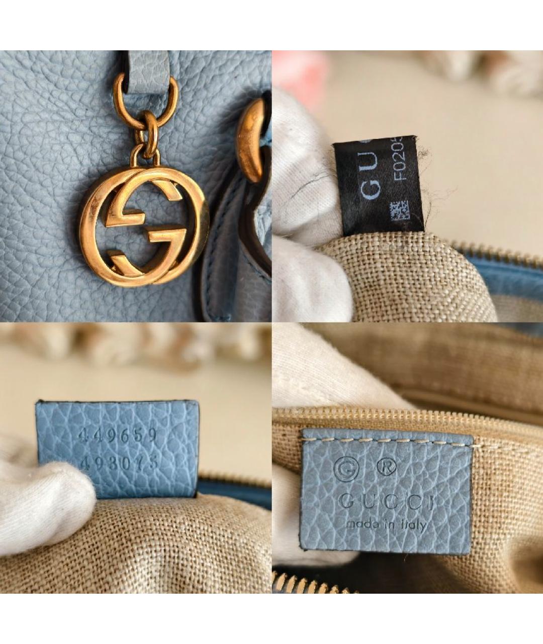 GUCCI Голубая кожаная сумка тоут, фото 5
