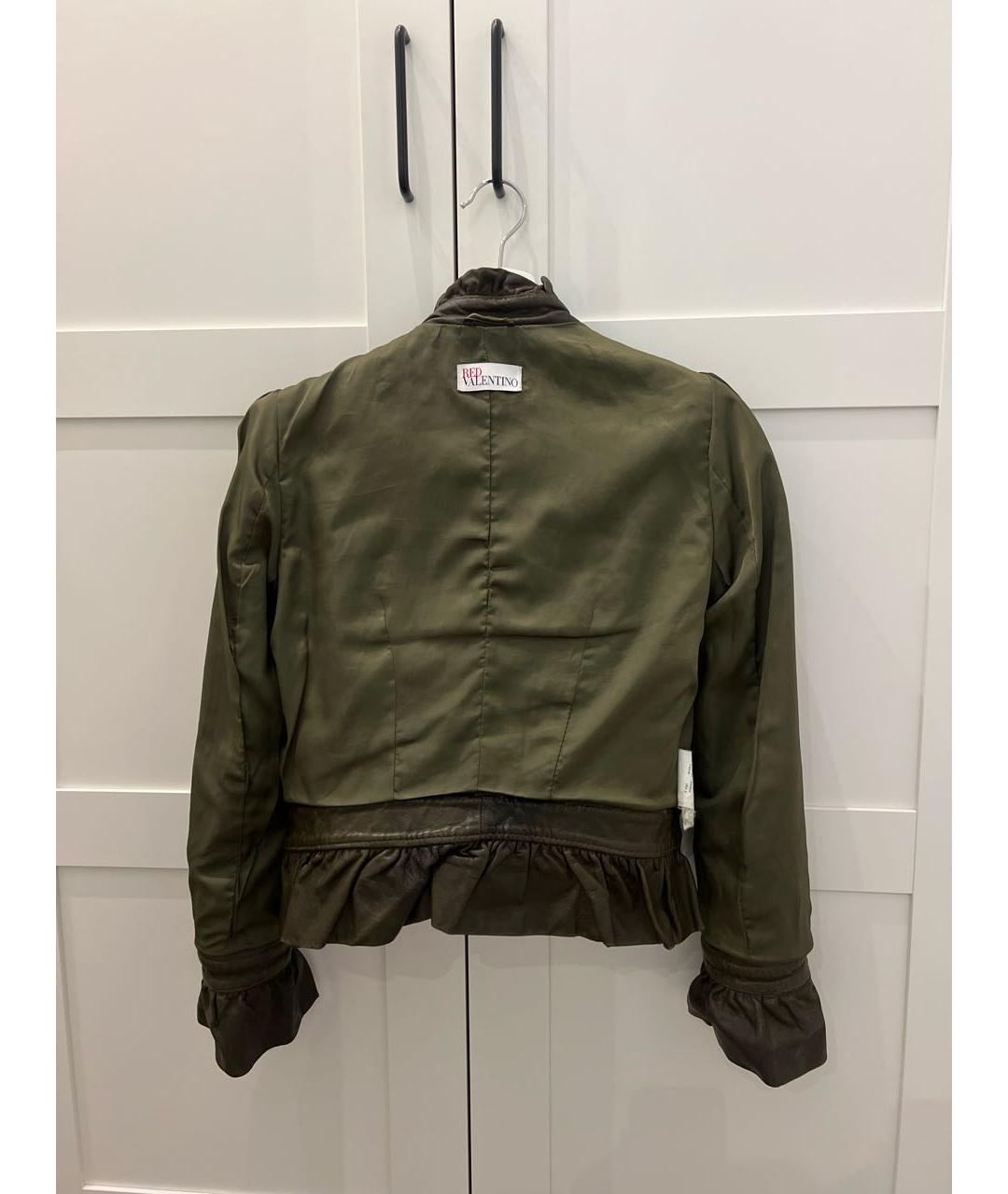 RED VALENTINO Зеленая кожаная куртка, фото 3
