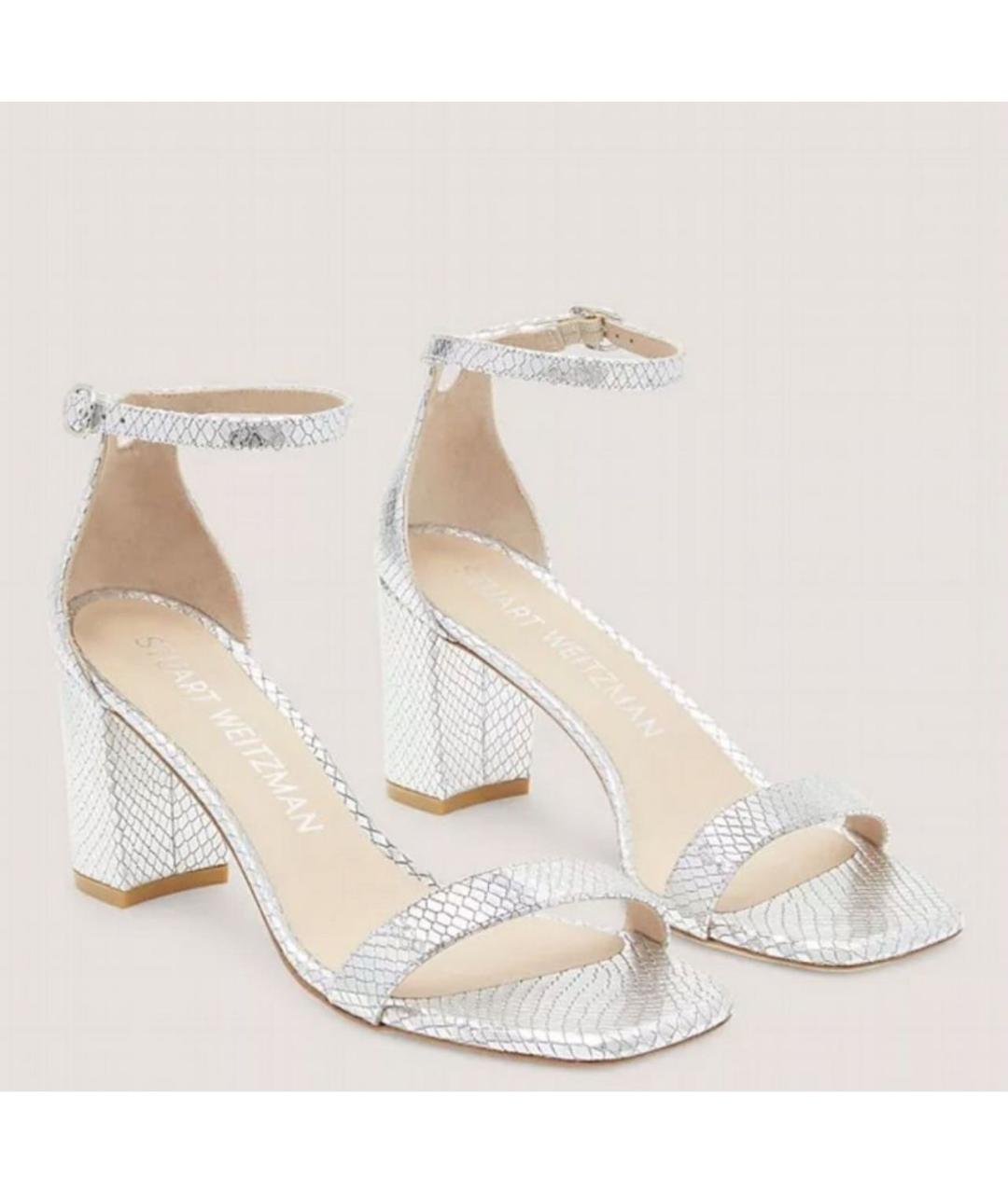 STUART WEITZMAN Серебряные кожаные босоножки, фото 2