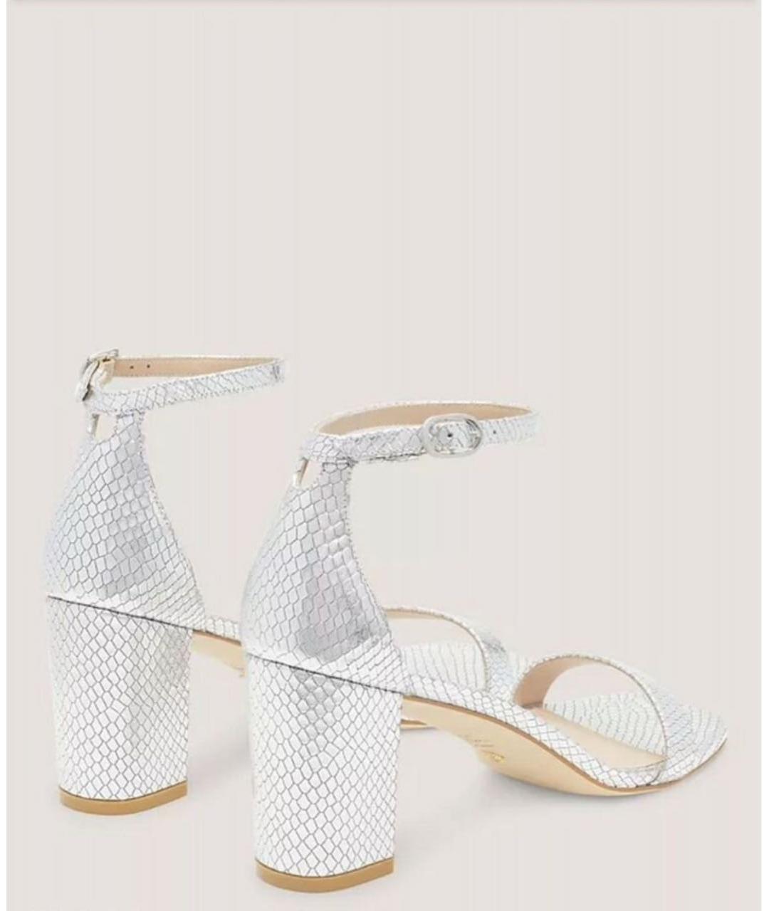 STUART WEITZMAN Серебряные кожаные босоножки, фото 3