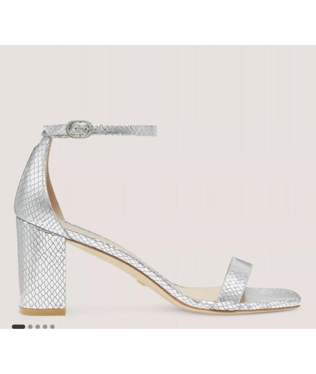 STUART WEITZMAN Серебряные кожаные босоножки, фото 5