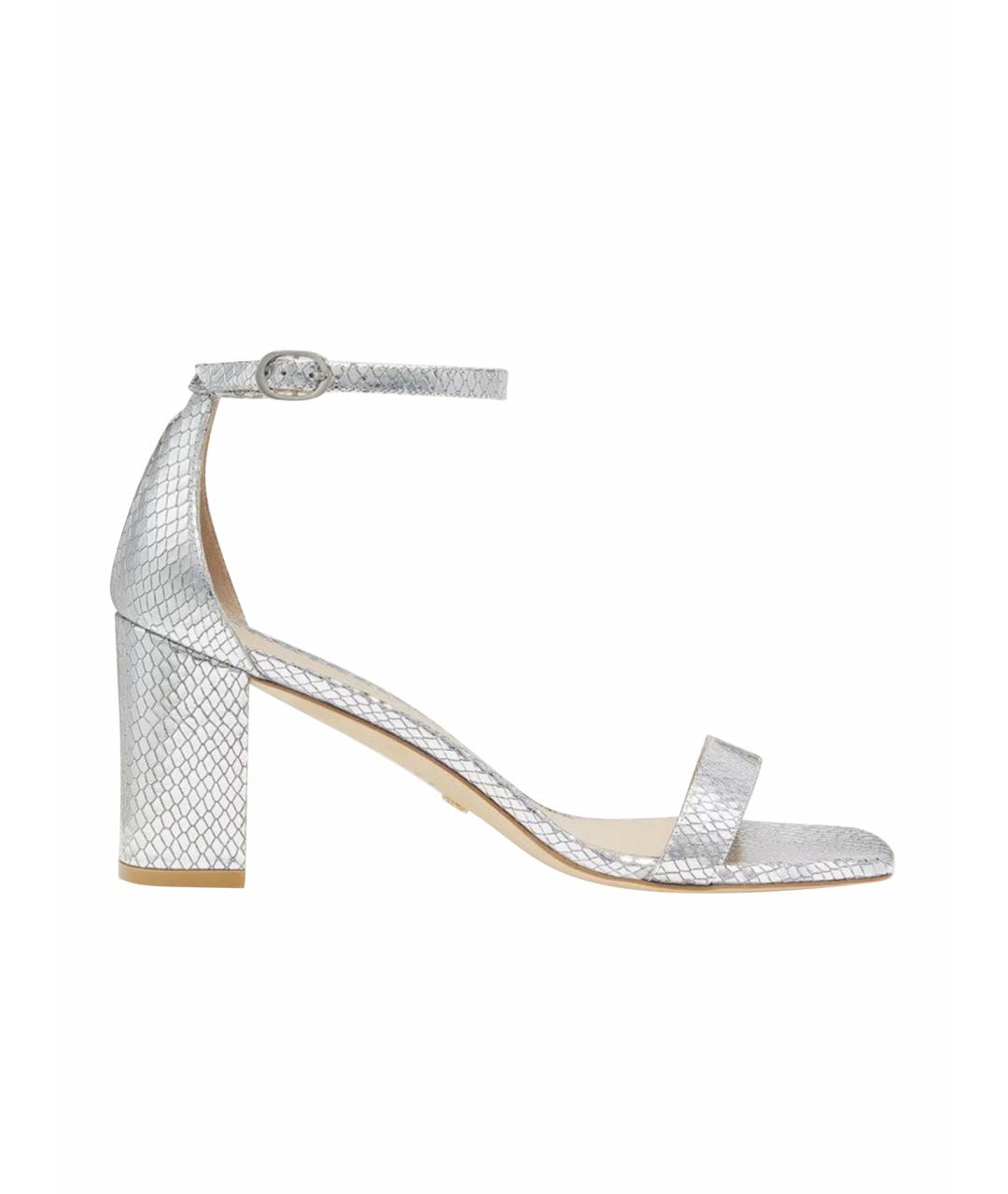 STUART WEITZMAN Серебряные кожаные босоножки, фото 1