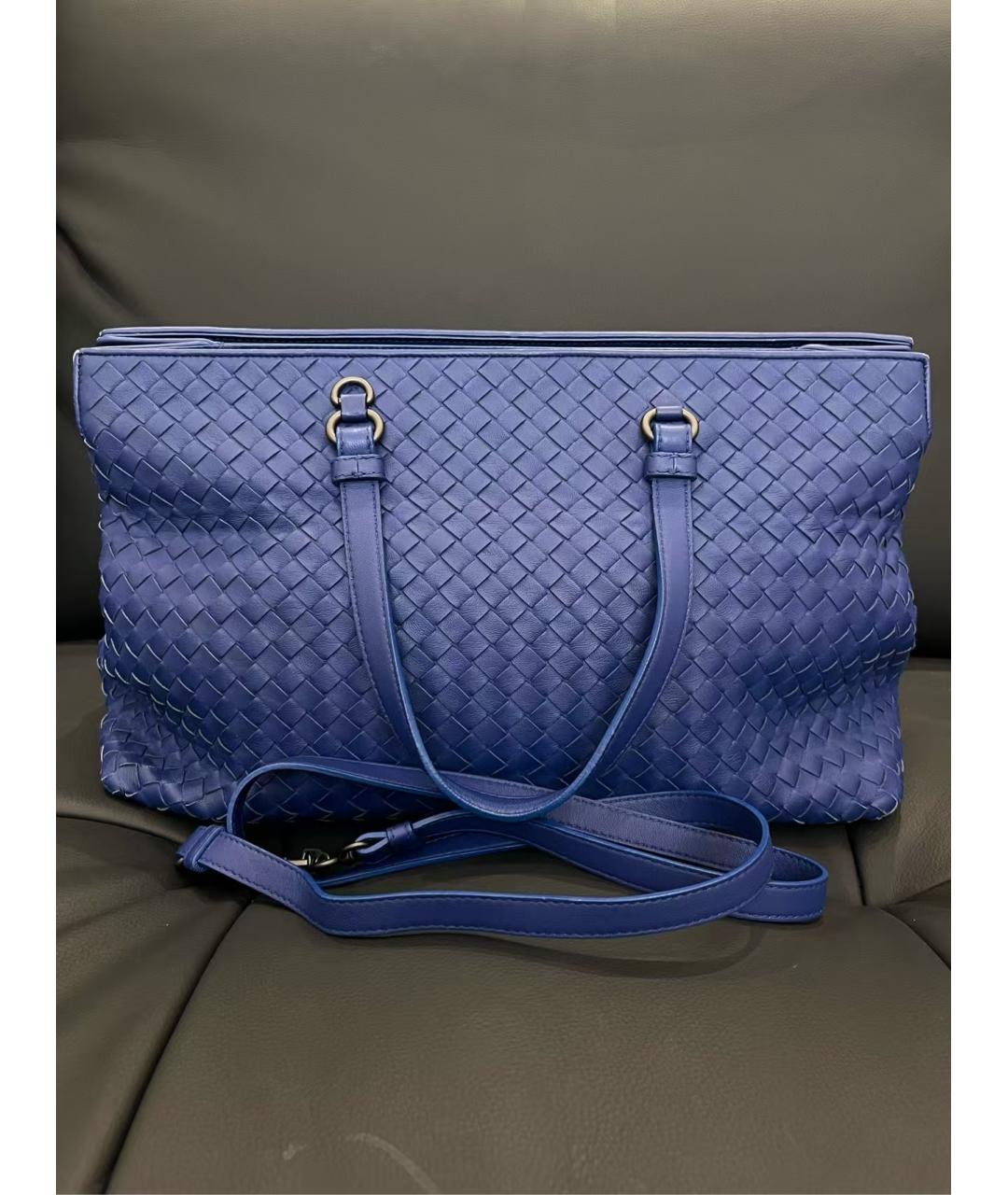 BOTTEGA VENETA Голубая кожаная сумка тоут, фото 6