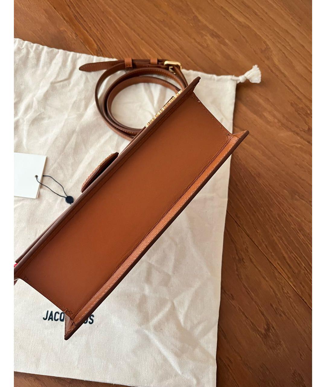 JACQUEMUS Коричневая кожаная сумка с короткими ручками, фото 7