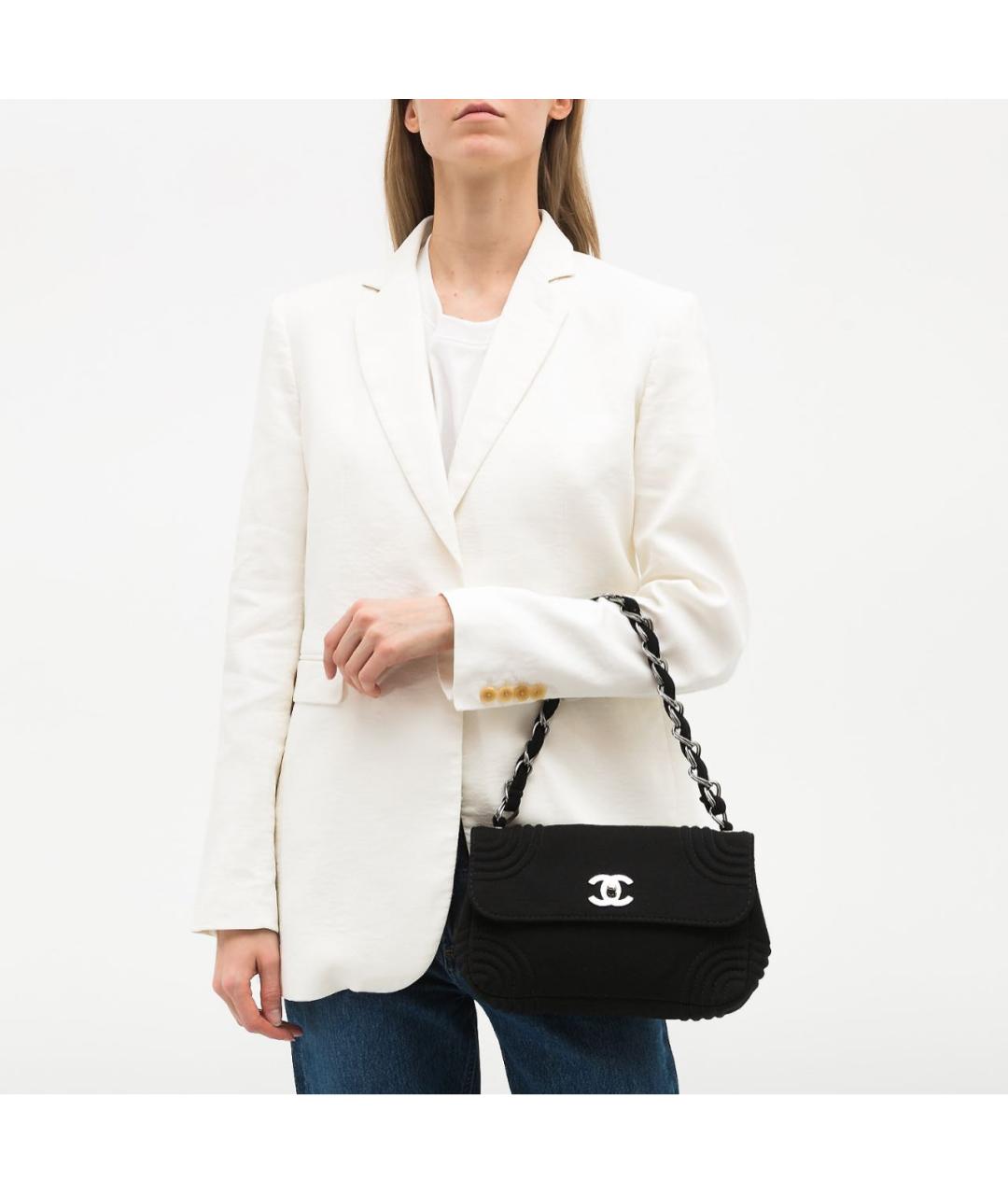CHANEL Черная тканевая сумка с короткими ручками, фото 6