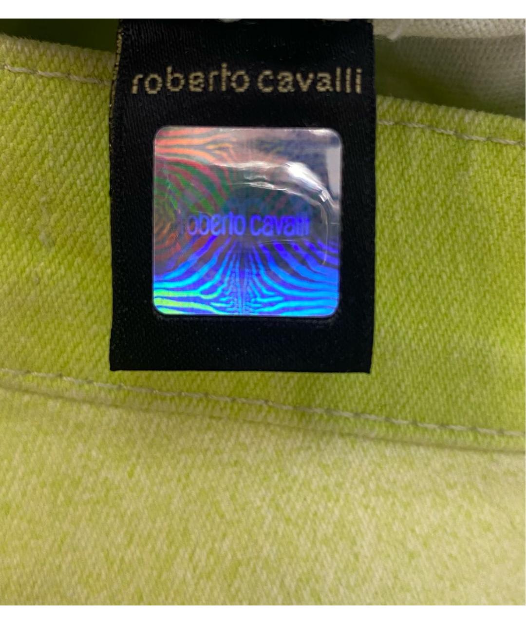 ROBERTO CAVALLI Желтые хлопко-эластановые прямые брюки, фото 7