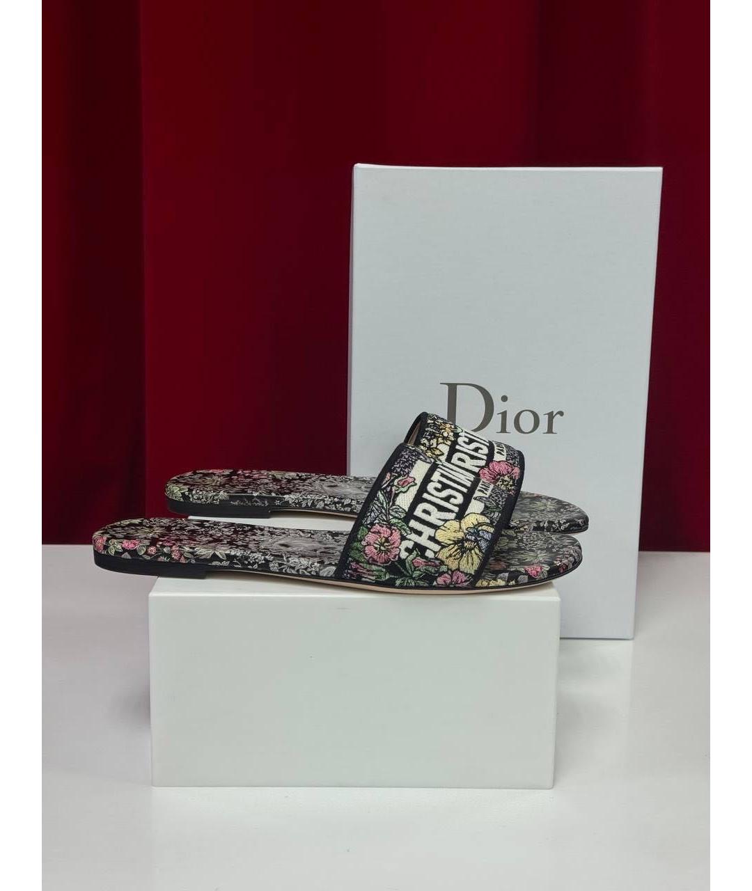 CHRISTIAN DIOR Черные текстильные шлепанцы, фото 4