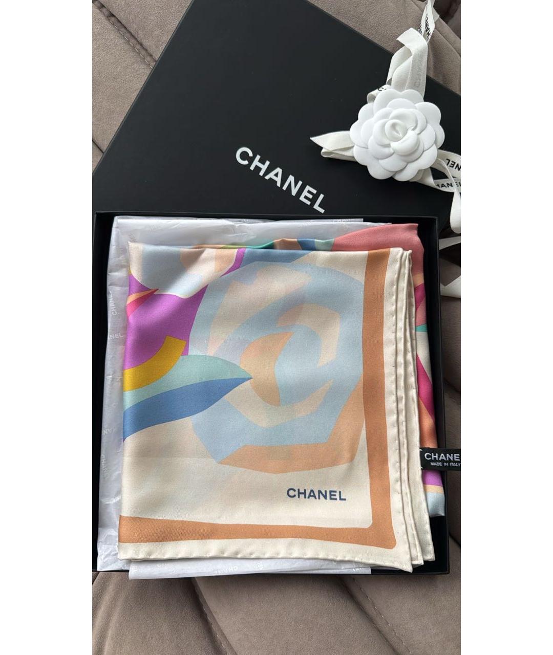 CHANEL Розовый шелковый платок, фото 3