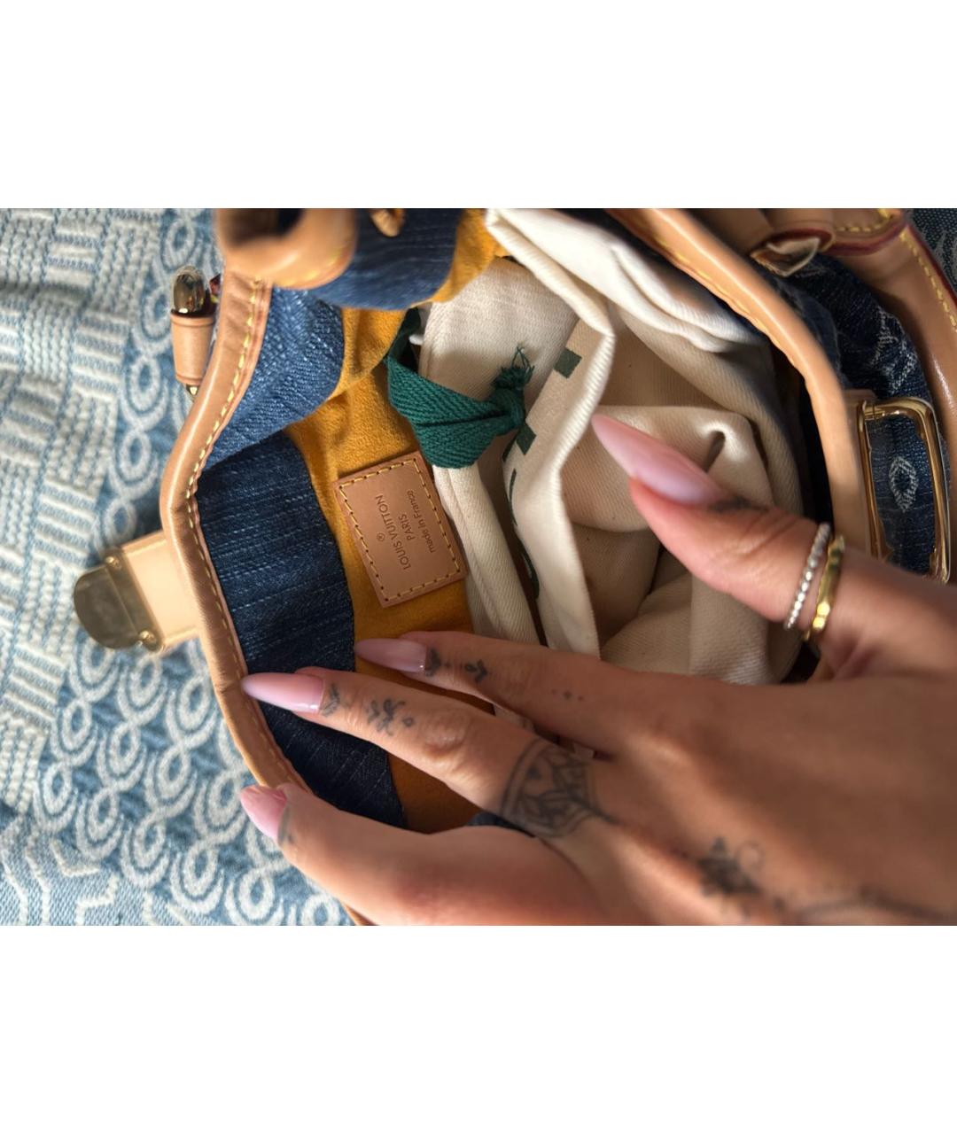 LOUIS VUITTON Голубая деним сумка с короткими ручками, фото 4