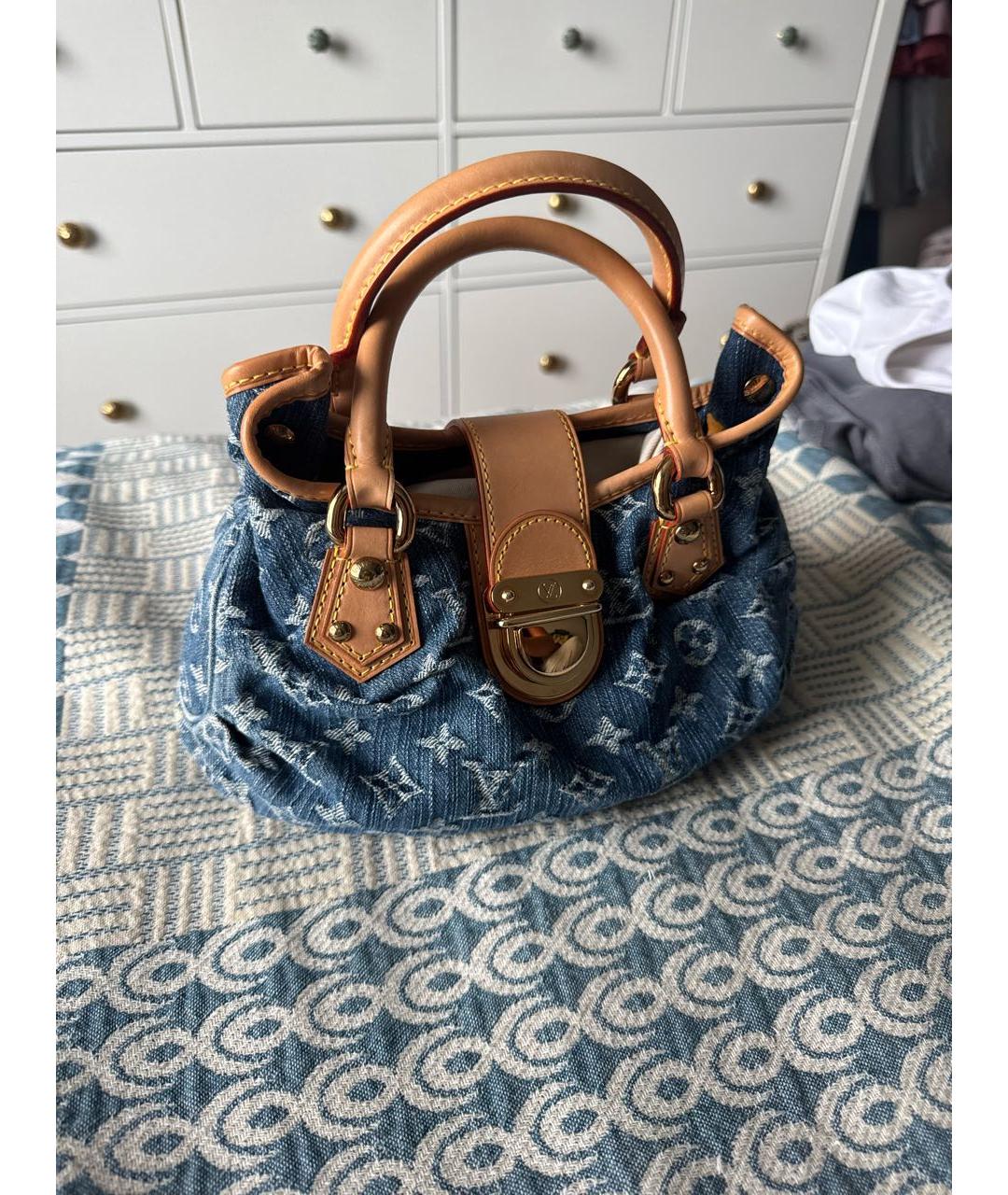 LOUIS VUITTON Голубая деним сумка с короткими ручками, фото 2