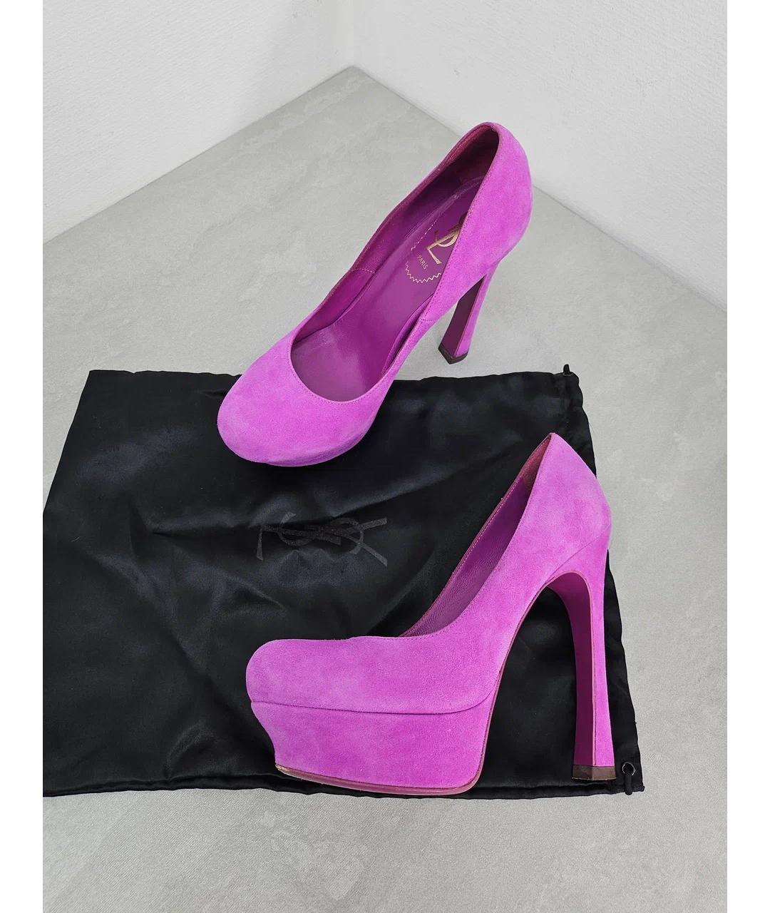 SAINT LAURENT Фиолетовые замшевые туфли, фото 7