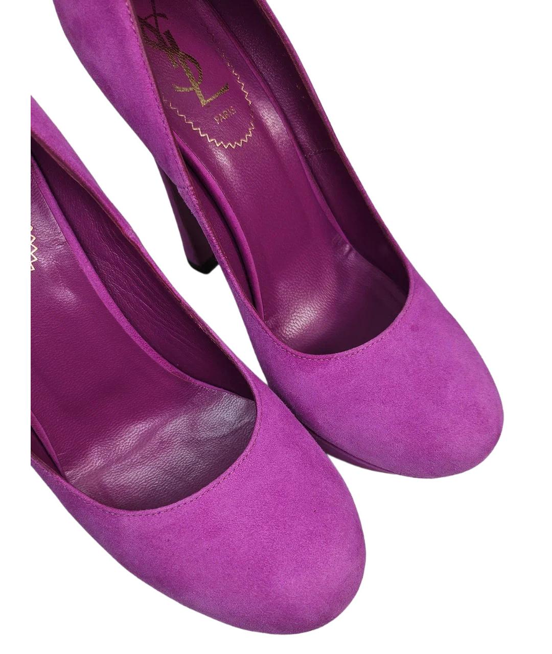 SAINT LAURENT Фиолетовые замшевые туфли, фото 5