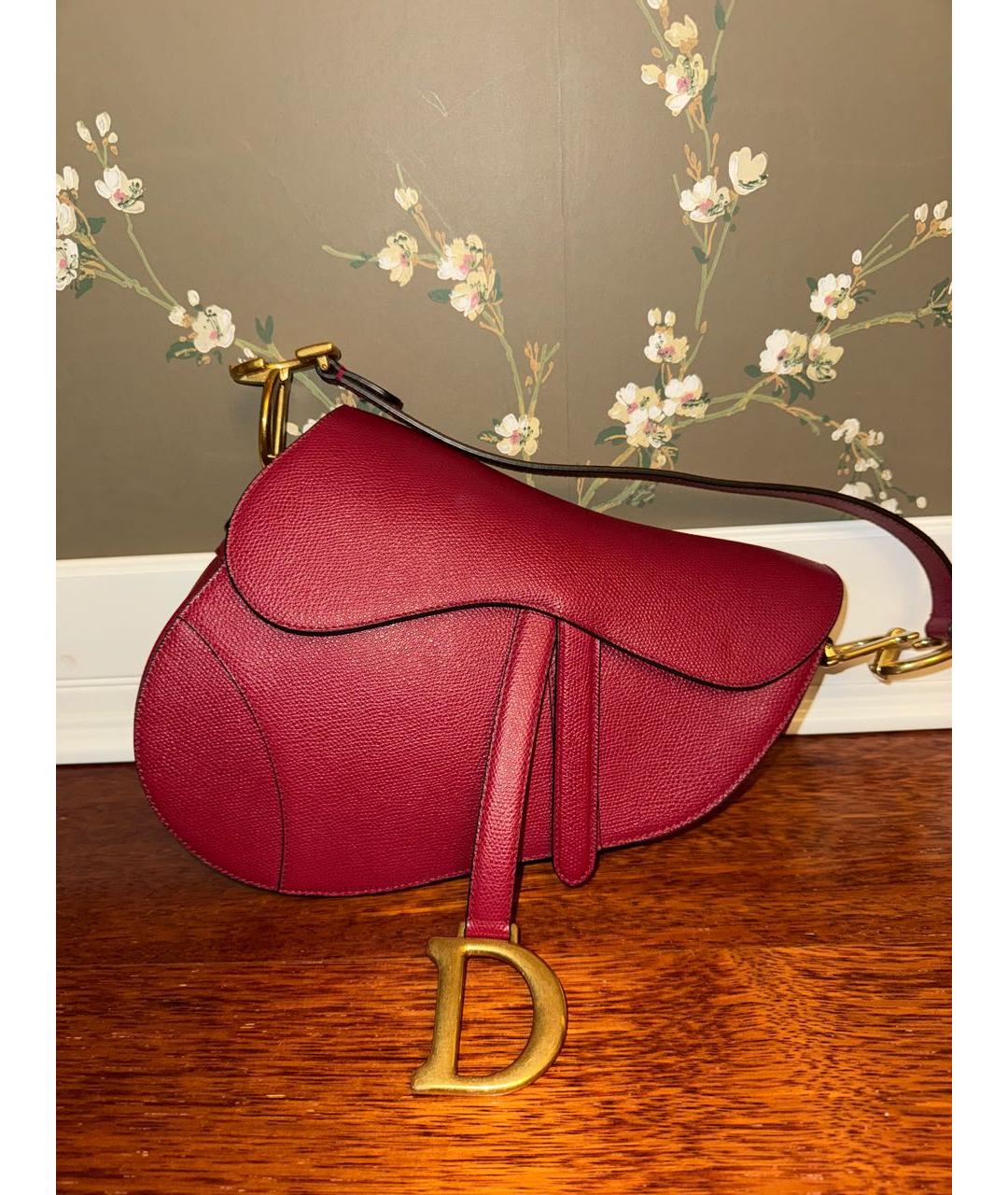 CHRISTIAN DIOR Бордовая кожаная сумка с короткими ручками, фото 6