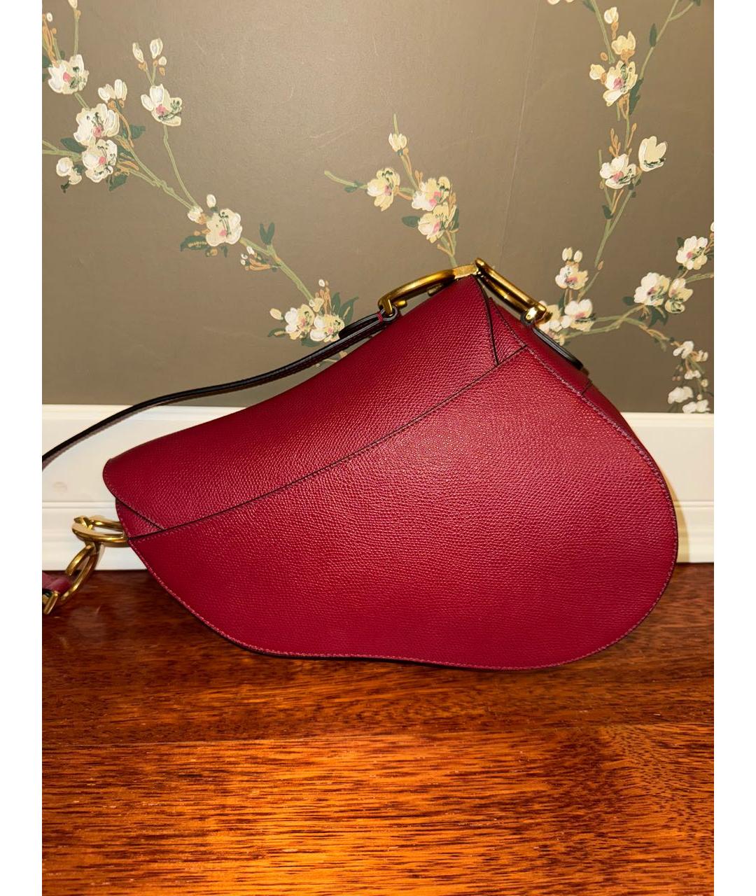 CHRISTIAN DIOR Бордовая кожаная сумка с короткими ручками, фото 3