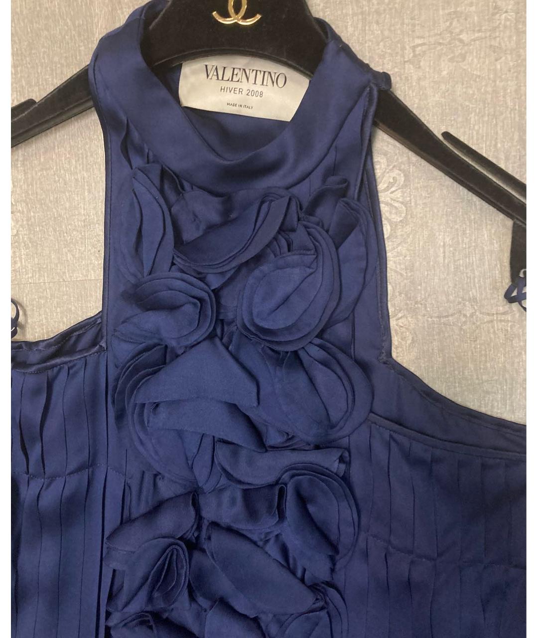 VALENTINO Темно-синее шелковое коктейльное платье, фото 4
