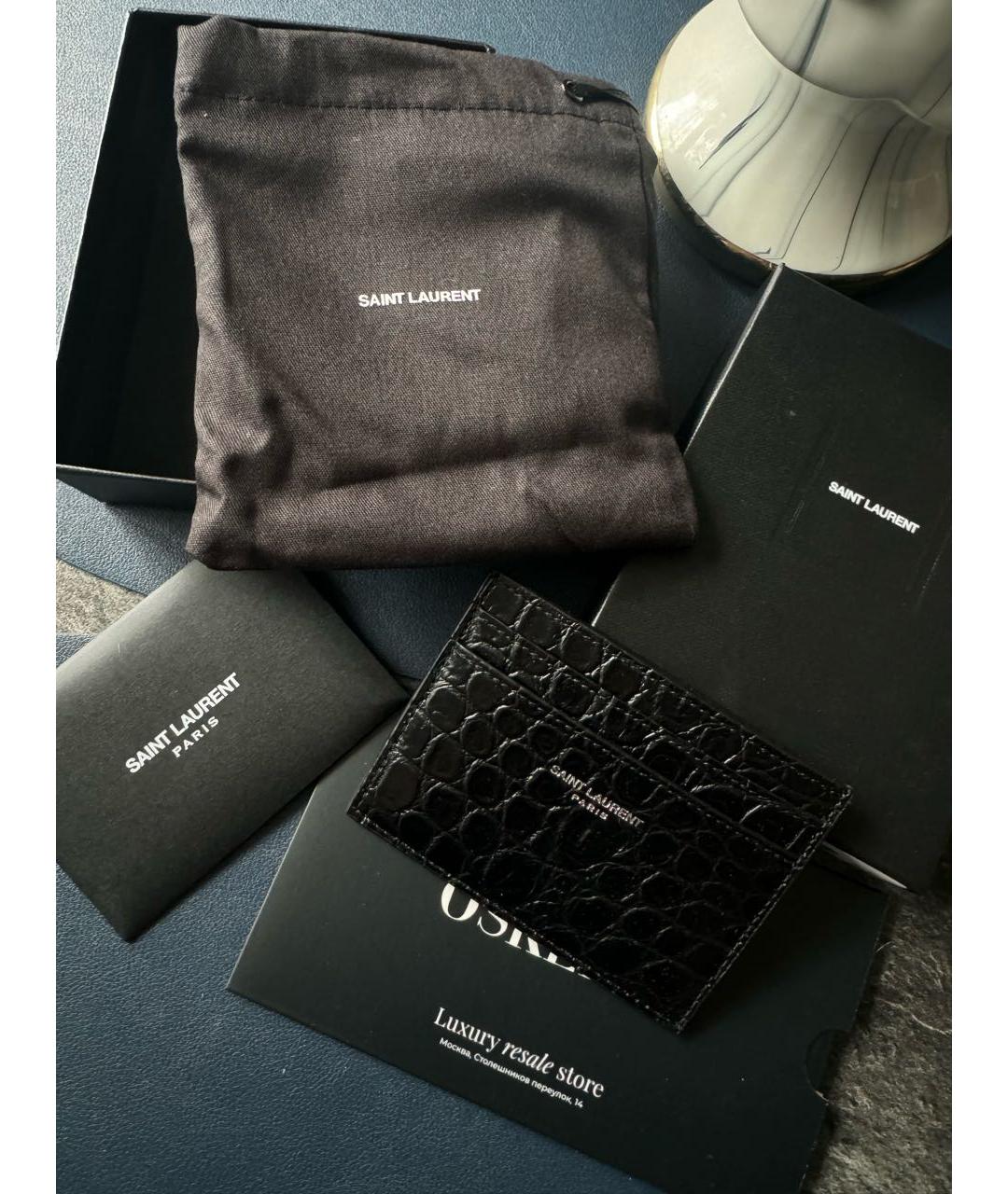 SAINT LAURENT Черный кожаный кардхолдер, фото 4