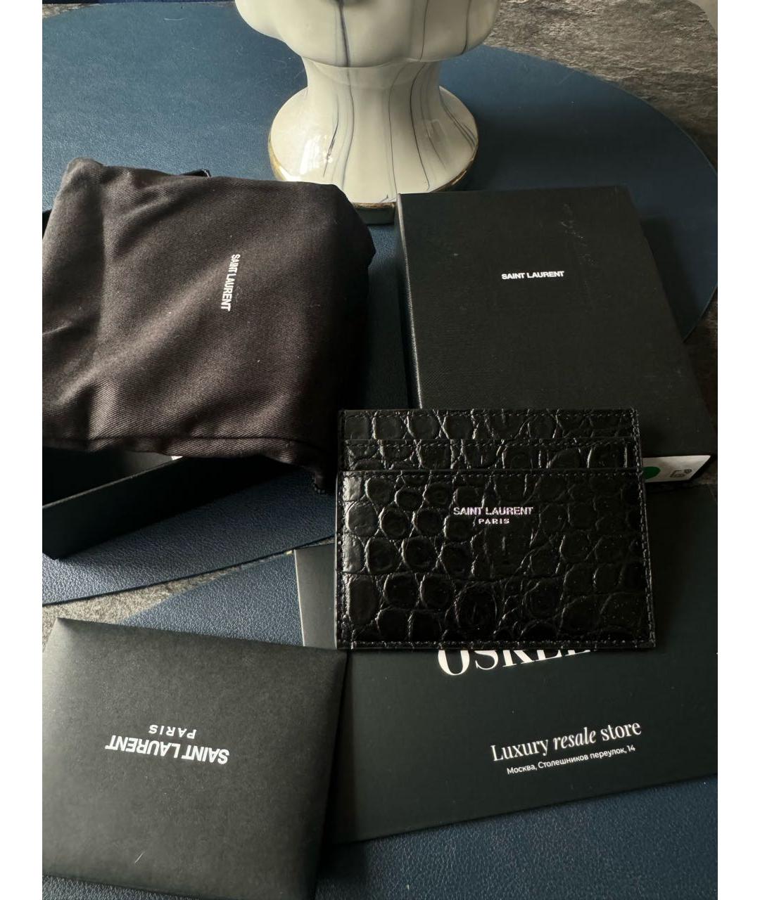 SAINT LAURENT Черный кожаный кардхолдер, фото 3