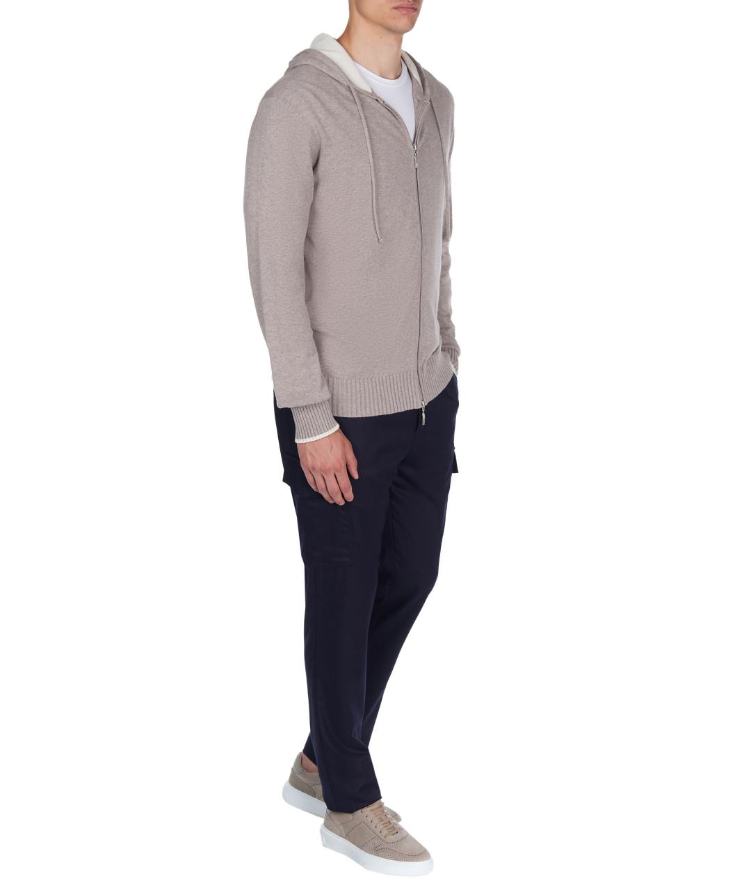 BRUNELLO CUCINELLI Темно-синие шерстяные повседневные брюки, фото 4