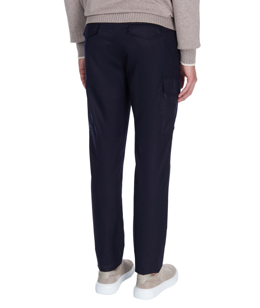 BRUNELLO CUCINELLI Темно-синие шерстяные повседневные брюки, фото 6