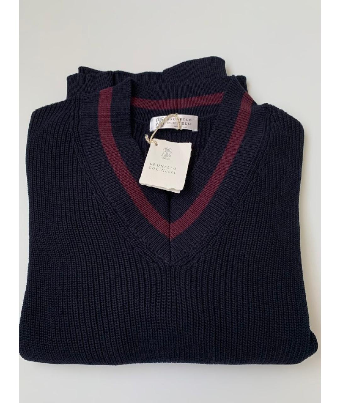 BRUNELLO CUCINELLI Темно-синий хлопковый джемпер / свитер, фото 3