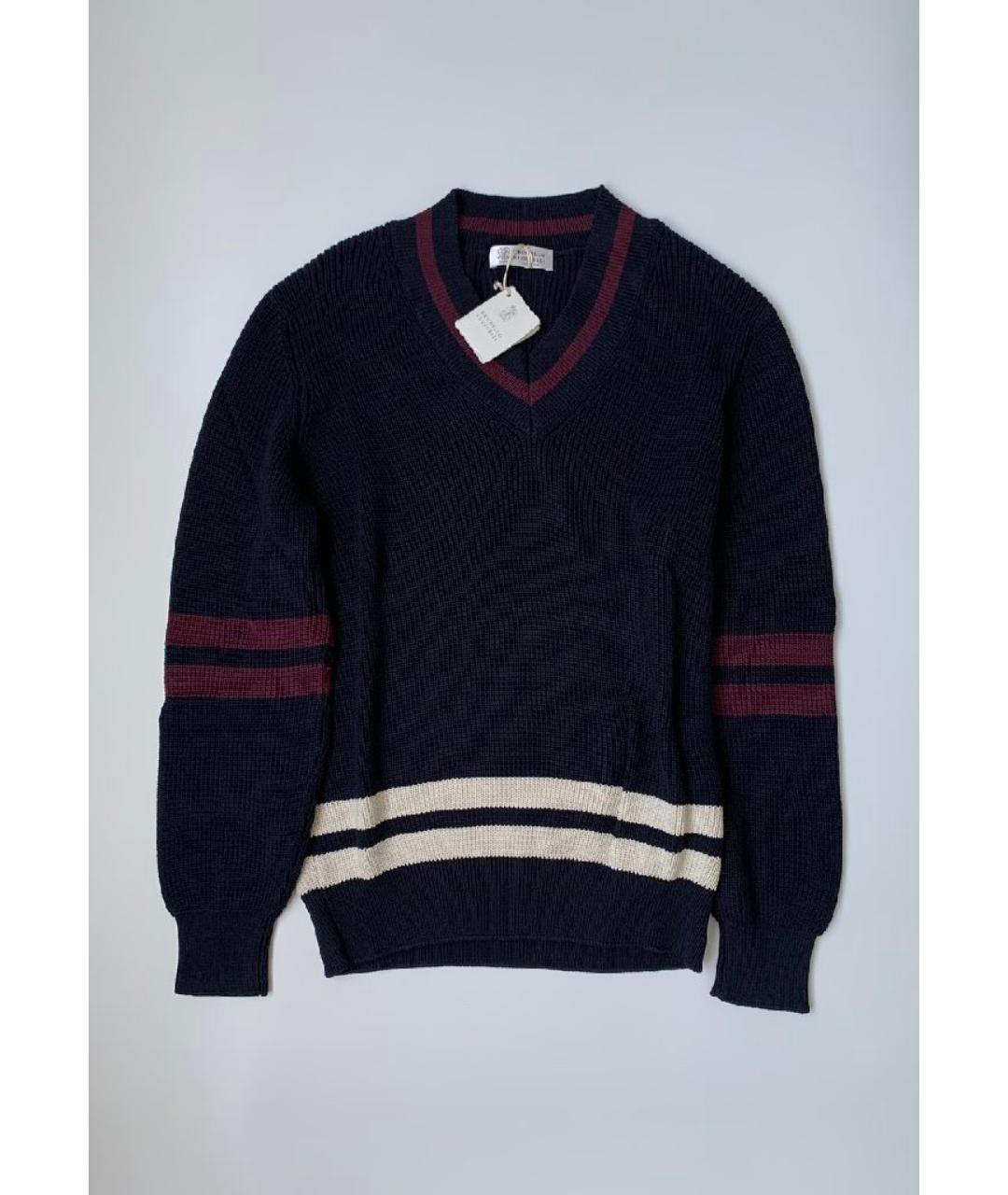 BRUNELLO CUCINELLI Темно-синий хлопковый джемпер / свитер, фото 9