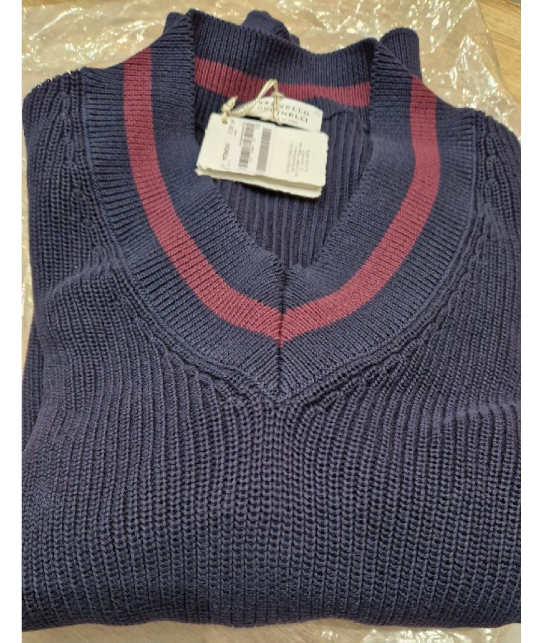 BRUNELLO CUCINELLI Темно-синий хлопковый джемпер / свитер, фото 7