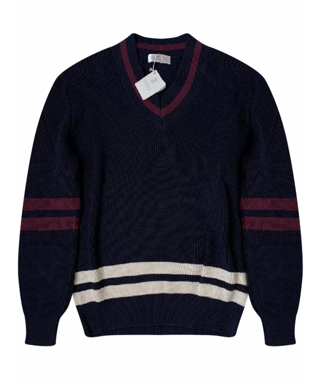 BRUNELLO CUCINELLI Темно-синий хлопковый джемпер / свитер, фото 1