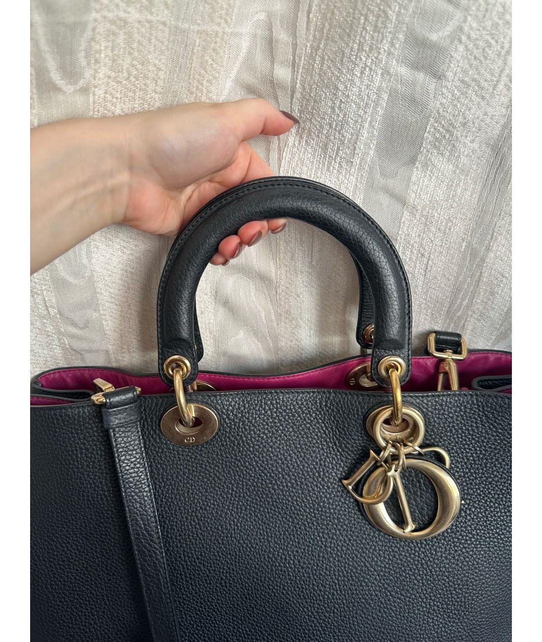 CHRISTIAN DIOR Черная кожаная сумка тоут, фото 4