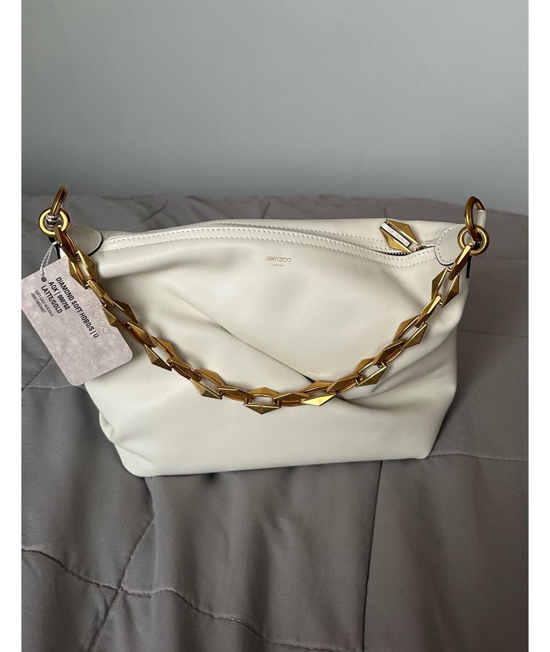 JIMMY CHOO Белая кожаная сумка с короткими ручками, фото 8