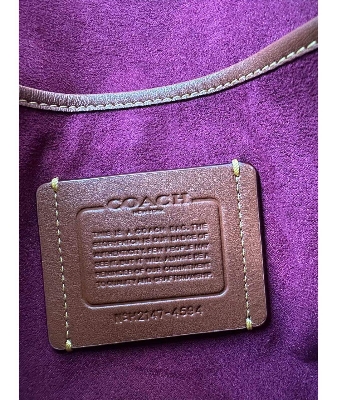 COACH Коричневая кожаная сумка с короткими ручками, фото 6