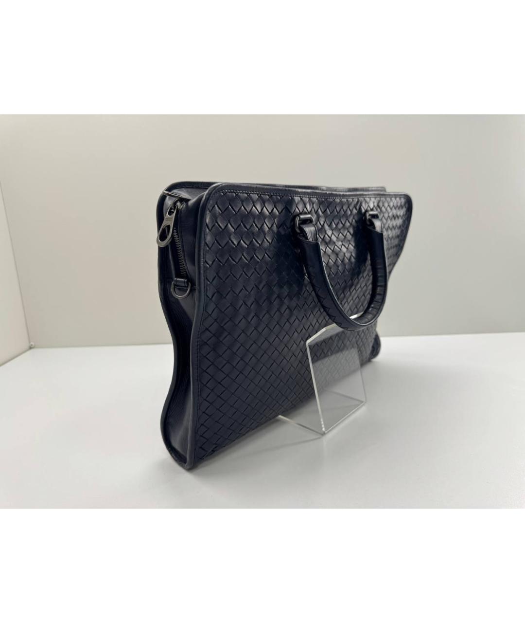 BOTTEGA VENETA Темно-синий кожаный портфель, фото 2