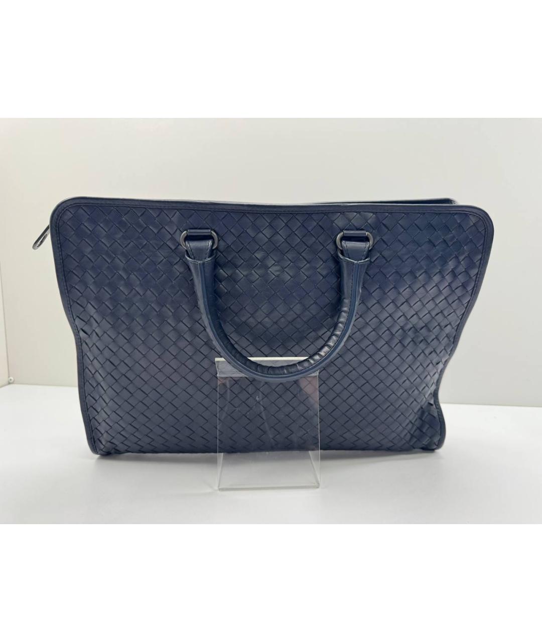 BOTTEGA VENETA Темно-синий кожаный портфель, фото 4