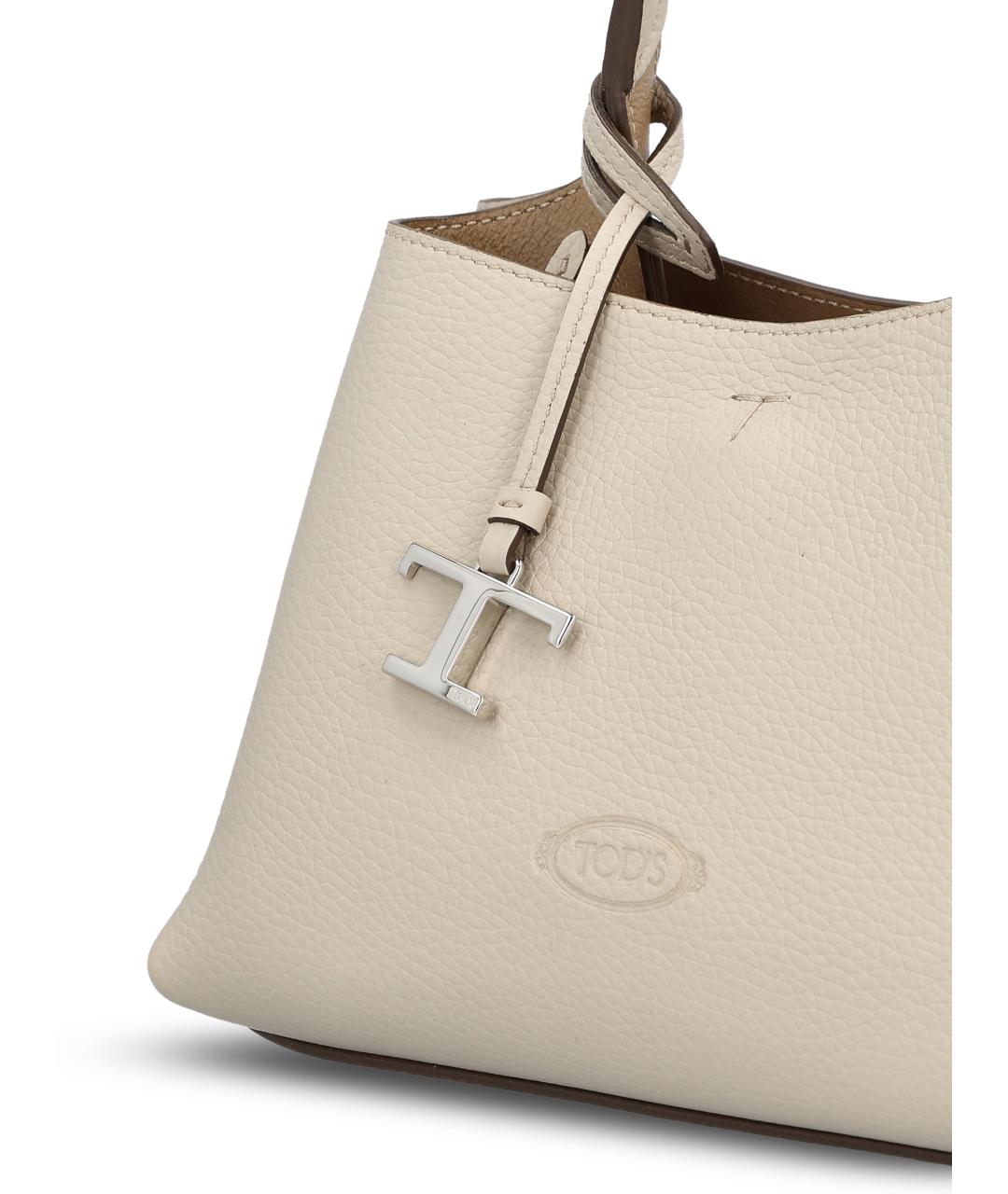 TOD'S Белая кожаная сумка тоут, фото 3