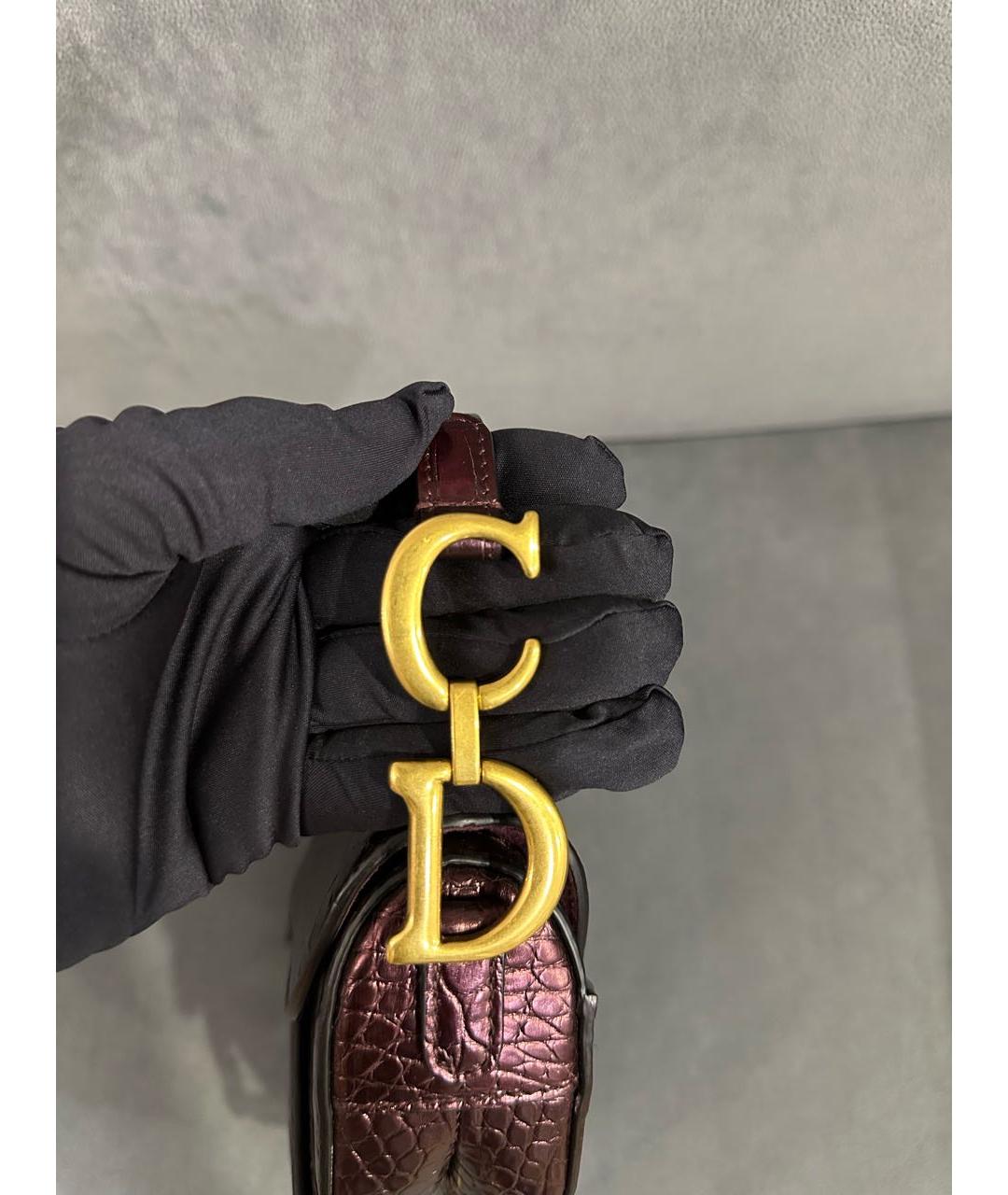 CHRISTIAN DIOR Бордовая сумка с короткими ручками из экзотической кожи, фото 5