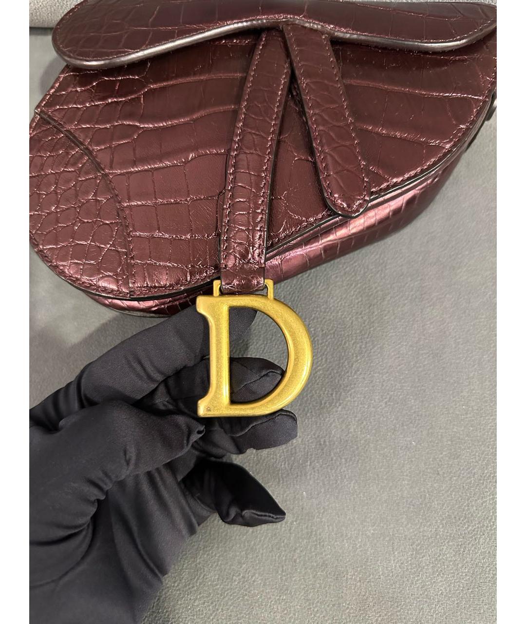 CHRISTIAN DIOR Бордовая сумка с короткими ручками из экзотической кожи, фото 4