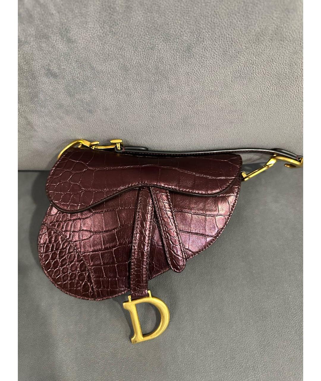 CHRISTIAN DIOR Бордовая сумка с короткими ручками из экзотической кожи, фото 3