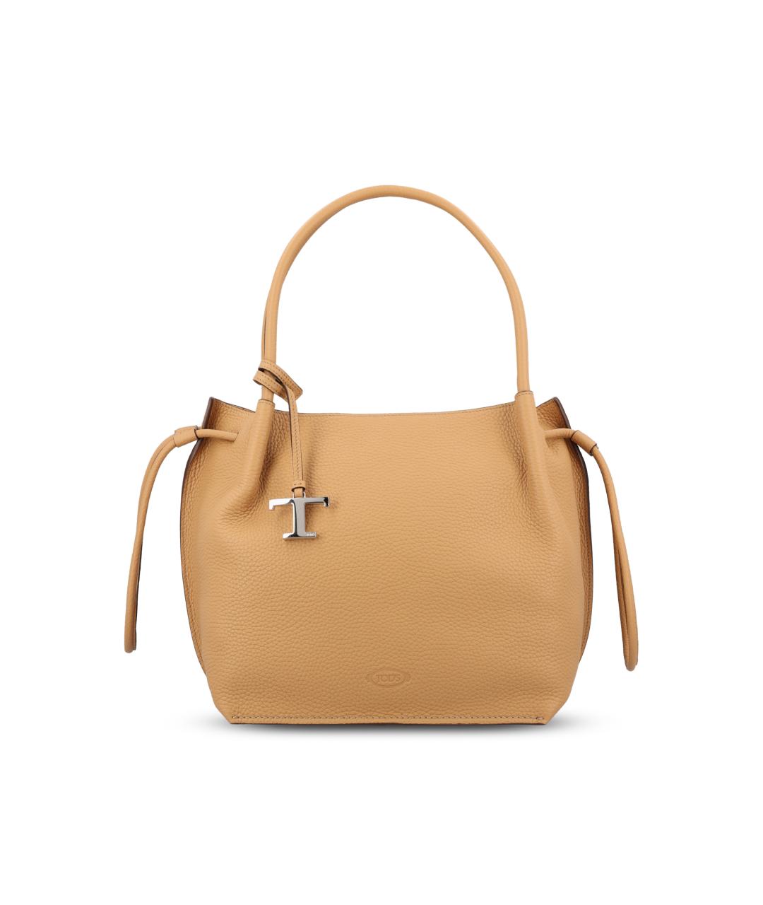 TOD'S Бежевая кожаная сумка с короткими ручками, фото 1